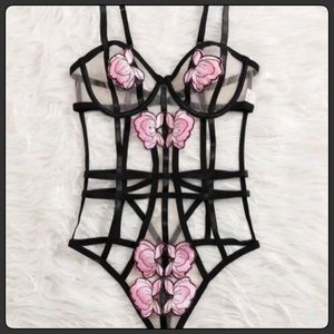 Floral Appliqué Cut Out Teddy Body Suit